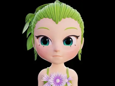 Cartoon Nature Girl Low-poly 3D model