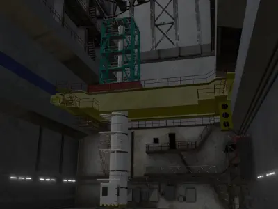 RBMK-1000 Nuclear Reactor Central Hall And Refueling Machine 3D model