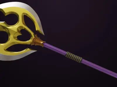 Battle Axe 06 Golden All PBR Unity UE Textures Included Low-poly 3D model