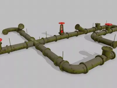 pipe set with valves Low-poly 3D model