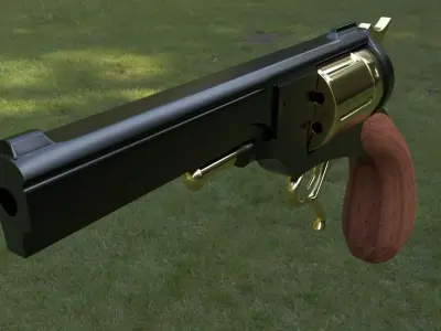 Low Poly Gun Model revolver with wooden handle Low-poly 3D model