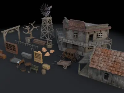 Wild West Asset Pack Low-poly 3D model
