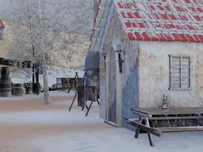 Medieval Village In Snow 3D model