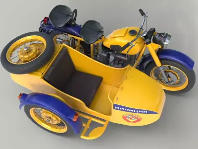 Heavy patrol motorcycle M-67-36 Ural Low-poly 3D model