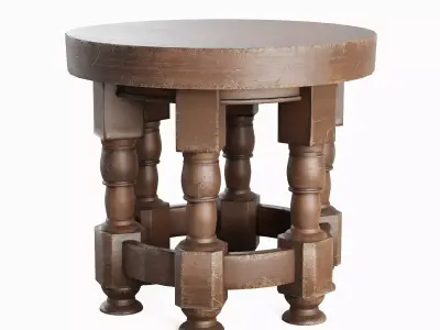 Wooden Round Table 02 Low-poly 3D model