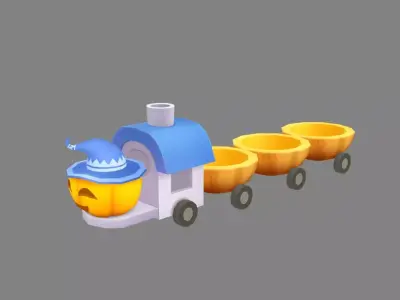 Cartoon pumpkin train toy - Halloween pumpkin cart Low-poly 3D model