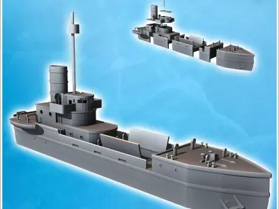 Modern cargo ship with open hold observation mast and lifeboat 4 3D print model
