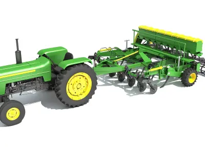 Disc Harrow with Tractor 3D model