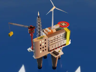 Oil Platform Low-poly 3D model