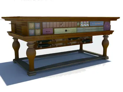 Antique Table with many drawers 3D model