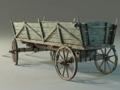 Wooden Medieval Cart 02 PBR Game Ready Low-poly 3D model
