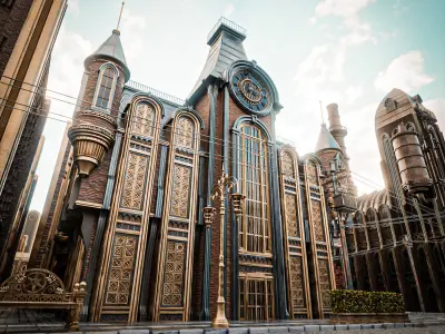 ART DECO STEAMPUNK BUILDING 06 Low-poly 3D model