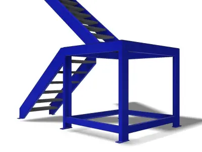 Industrial ladder with steel grating steps 3D model