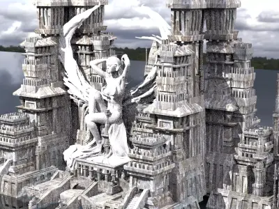 Ancient Egyptian Floating Temples Towers City 3D model