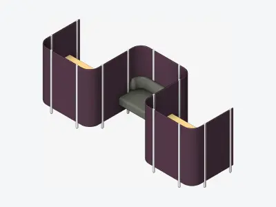 Office Pod - Workspace - Open - Side To Side - Seat - Three Bay Low-poly 3D model