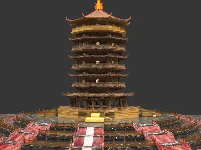 Chinese ancient  tower  3D model purchase