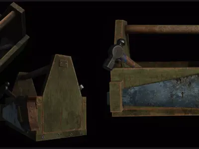 Vintage Tools Set  PBR 3D Model Baked from High Poly Low-poly 3D model
