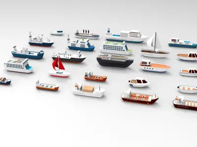 ships collection 3d paper boat icons Low-poly 3D model