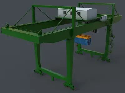 PBR Rail Mounted Gantry Crane RMG V2 - Green Low-poly 3D model