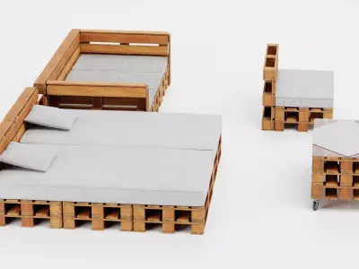 Pallet Furniture - Wooden Lounge Seating Set 3D model