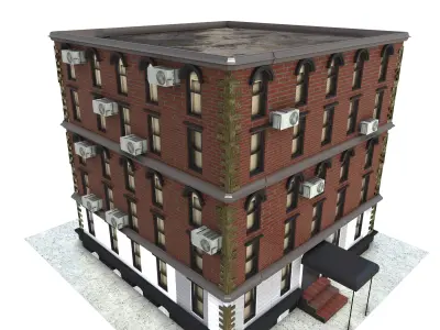 Street Building 3D Model Free low-poly 3D model