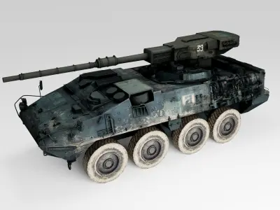 Stryker armored vehicle with gun Low-poly 3D model