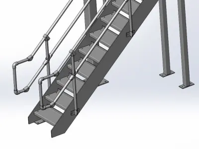 Steel mezzanine platform with two stairs 3D model