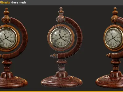 Antique Home Props 3D Pack   Vintage Phone  Radio  and Clock Low-poly 3D model