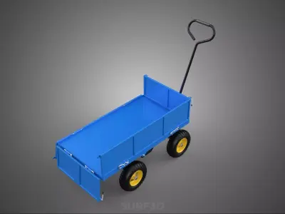 CONVERTIBLE DROP DOWN SIDE TROLLEY CART WAGON DOLLY TRAILER LOAD 3D model