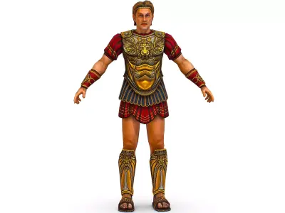 Ancient Warrior in Golden Armor and a red shirt  Low-poly 3D model
