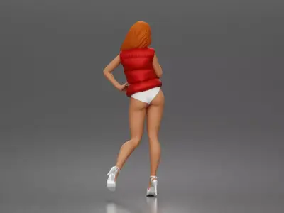 Woman poses flirtatiously wearing puffer vest bottoms 3D print model