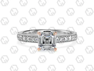 Ring 161 Asscher Shape milgrain pave set ring with Gems 3D print model