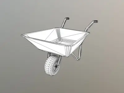 Low Poly Wheel Barrow Yellow Dirty Low-poly 3D model