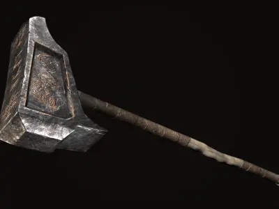 Medieval great viking war hammer Game ready Low-poly 3D model