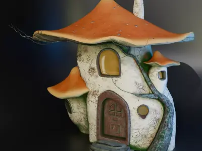Mushroom House Low-poly 3D model 7