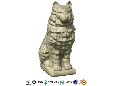 Furred cat marble statue Low-poly 3D model
