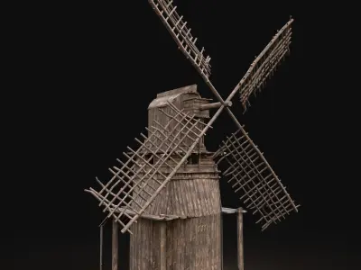 Next Gen AAA Wooden Viking Medieval Enterable Farm Windmill Free low-poly 3D model