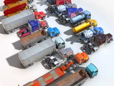 18 LOW POLY Trucks COLLECTION 3D model