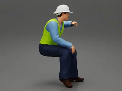 Construction worker sitting relaxing after work 3D print model