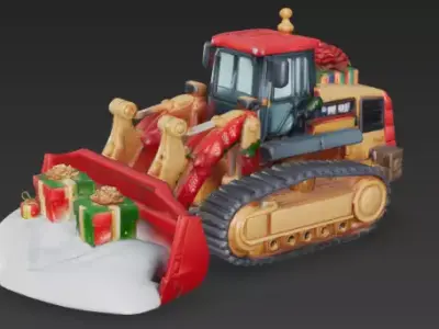 Christmas Bulldozer 3D Model Festive Construction Vehicle Low-poly 3D model