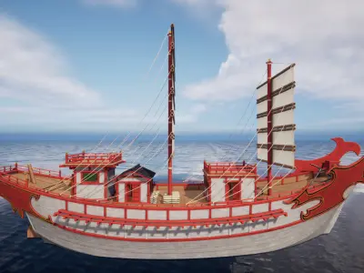 Kentoshi-sen - Asian ship Low-poly 3D model