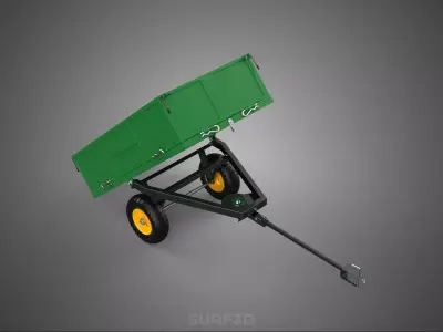 GREEN YELLOW TIPPING GARDEN TRAILER DUMP LAWN TRACTOR RIDE MOWER 3D model