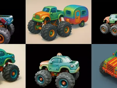 Monster Truck bundle 10 pack 100 glb 3D model