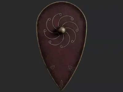 Slavic kite leather shield-painted red with spiral symbol Low-poly 3D model