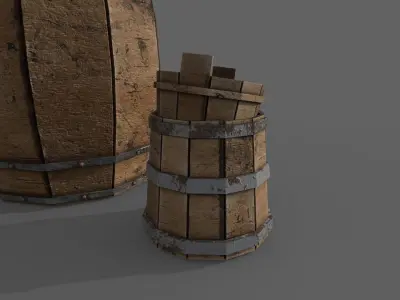 Barrel set of wooden barrels Free low-poly 3D model