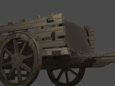Medieval Wagon Hand Cart - low poly realistic Low-poly 3D model