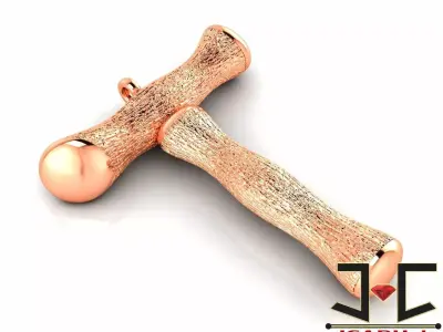 0167 - Wooden Texture T Shape Antique Gold Pendant 3D print model