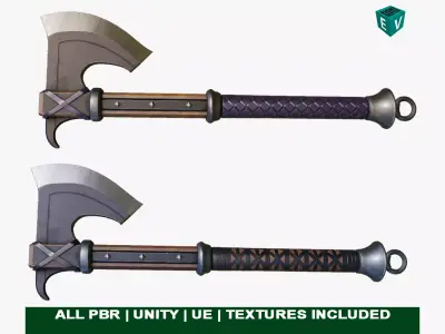 2 Battle Axe Collection All PBR Unity UE Textures Included 3D Model Pack