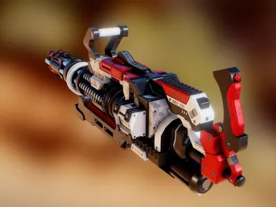 Futuristic Minigun Low-poly 3D model
