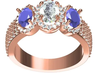 Triple Oval Shape Halo Vintage Ring 3D print model